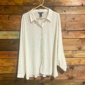 Investments White Metallic Dot Blouse